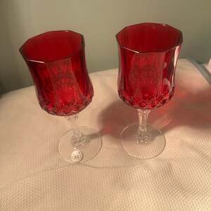 Pair Of Vtg Longchamp D'arques Cristal Ruby Red 25th Anniversary 10¼ Oz. Goblets